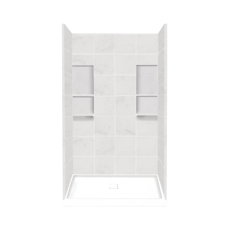 Transolid 36'' x 60'' x 83'' Solid Surface Alcove Shower Kit in White Carrara