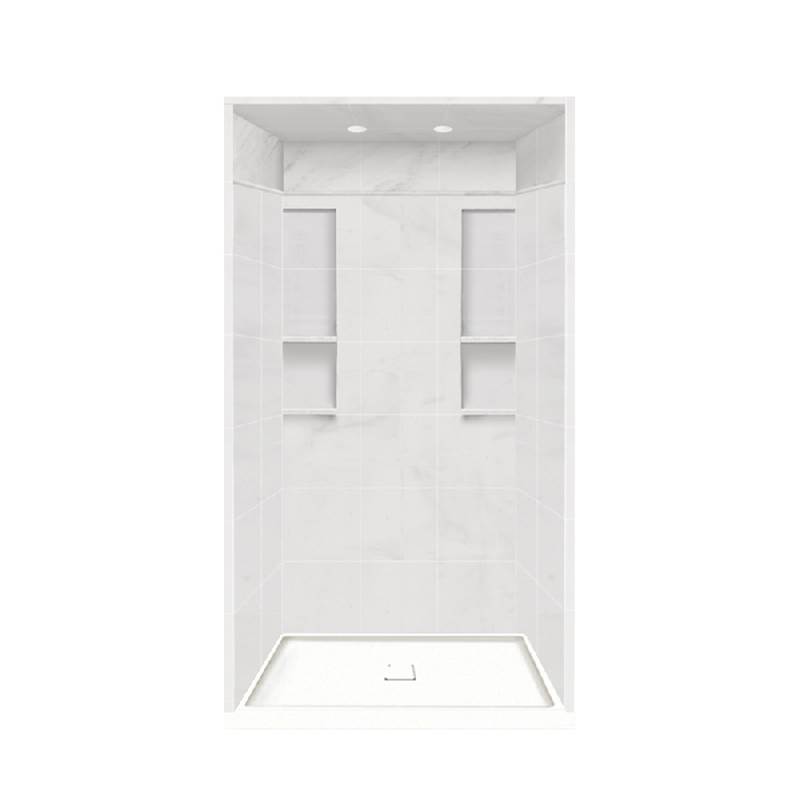 Transolid 34'' x 48'' x 95.75'' Solid Surface Alcove Shower Kit with Dome in White Carrara