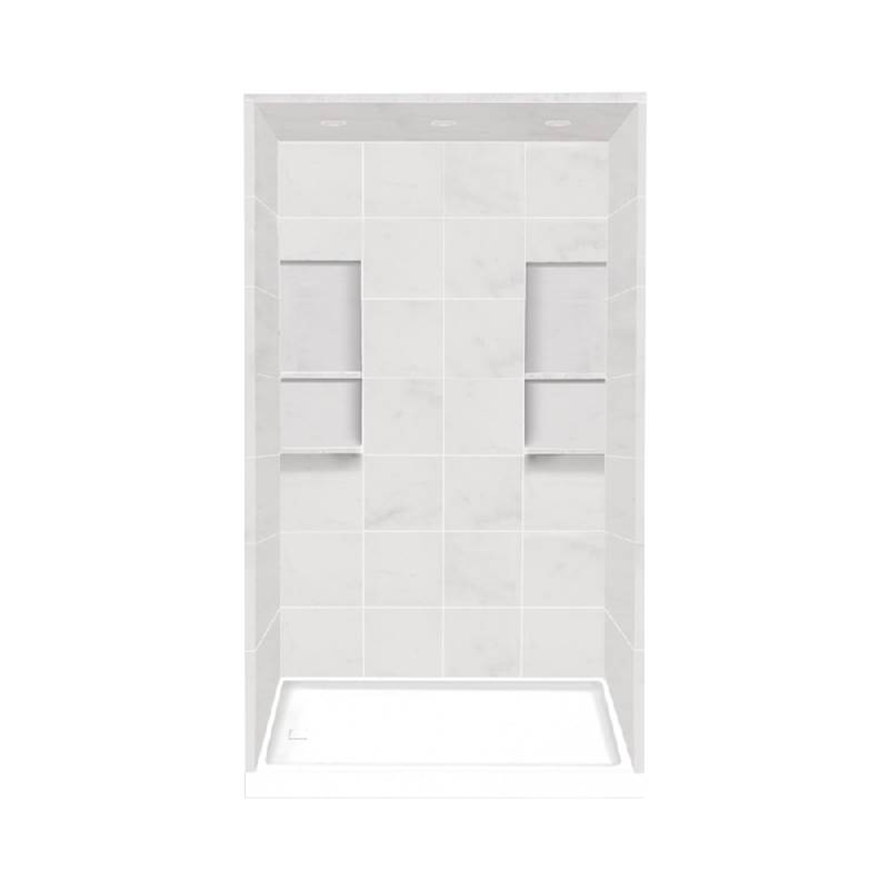 Transolid 32'' x 60'' x 95.75'' Solid Surface Left-Hand Alcove Shower Kit with Dome in White Carrara