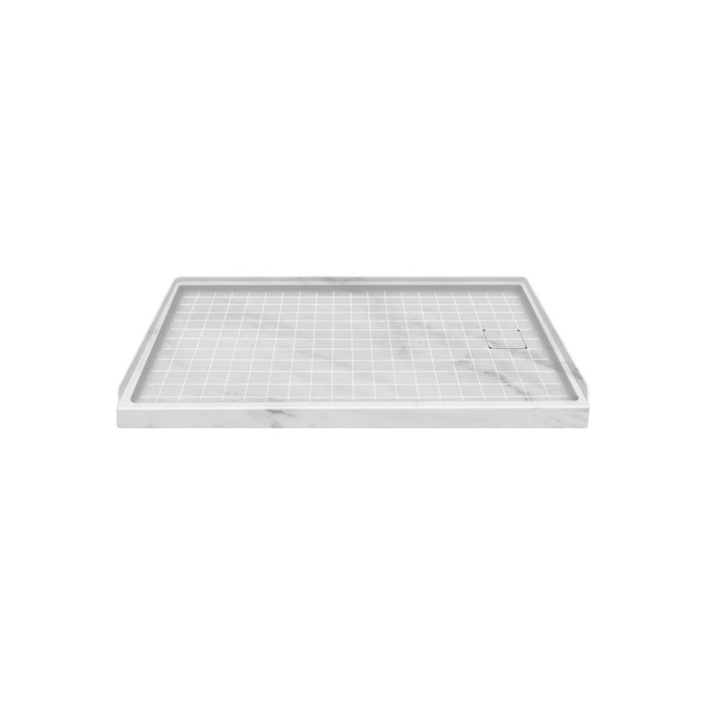 Transolid 60'' x 32'' Solid Surface Right-Hand Shower Base in White Carrara