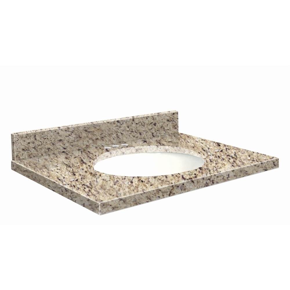 Transolid Granite 25-in x 19-in Bathroom Vanity Top with Eased Edge, 4-in Centerset, and White Bowl in Giallo Ornamental Top, White Bowl