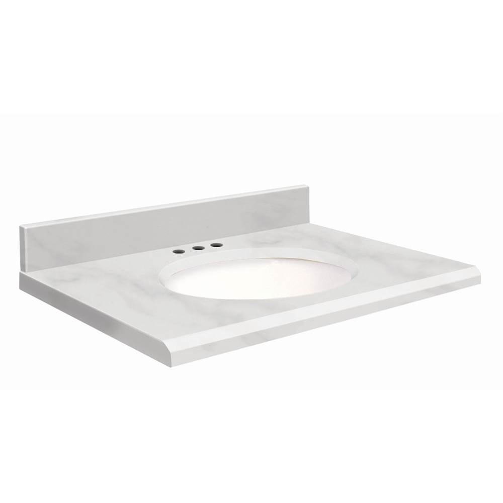 Transolid Natural Marble 25-in x 19-in Bathroom Vanity Top with Beveled Edge, 8-in Centerset, and White Bowl in White Carrara Top, White Bowl