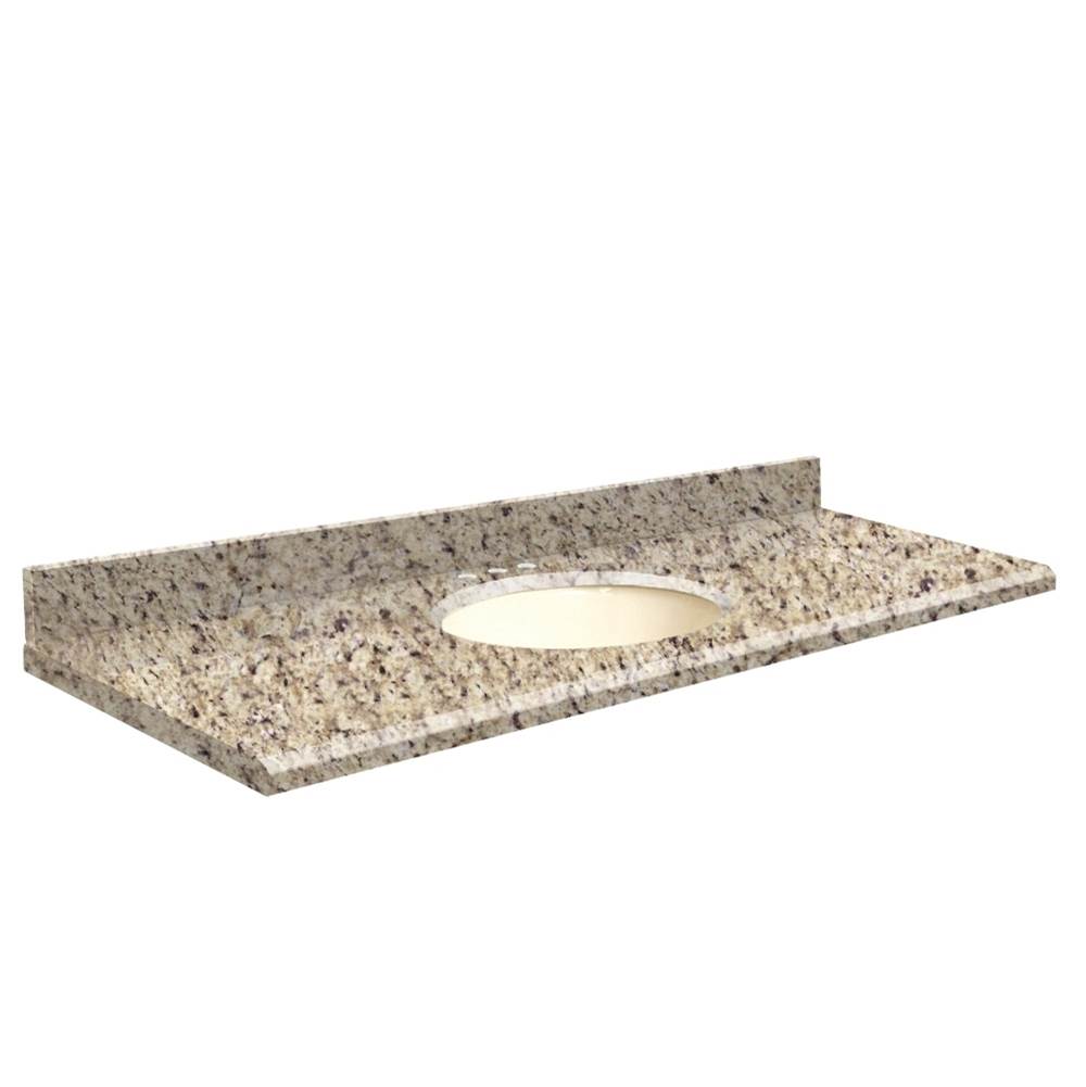 Transolid Granite 61-in x 22-in Bathroom Vanity Top with Beveled Edge, 8-in Centerset, and Biscuit Bowl in Giallo Ornamental Top, Biscuit Bowl