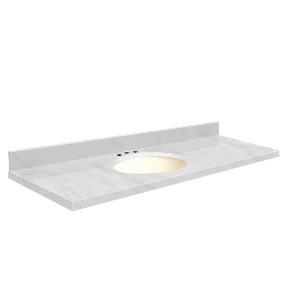 Transolid Natural Marble 61-in x 22-in Bathroom Vanity Top with Eased Edge, 8-in Contour, and Biscuit Bowl in White Carrara Top, Biscuit Bowl