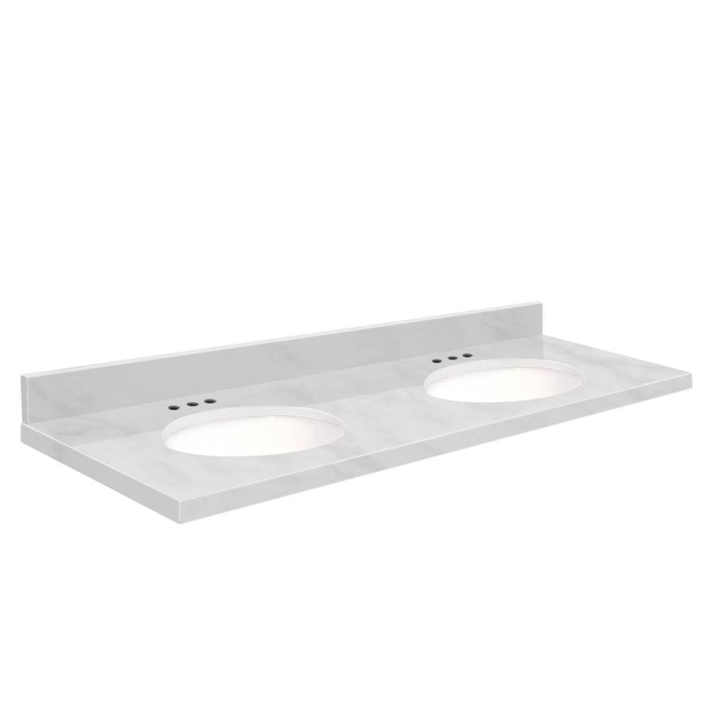 Transolid Natural Marble 61-in x 22-in Double Sink Bathroom Vanity Top with Eased Edge, 8-in Centerset, and White Bowl in White Carrara Top, White Bowl