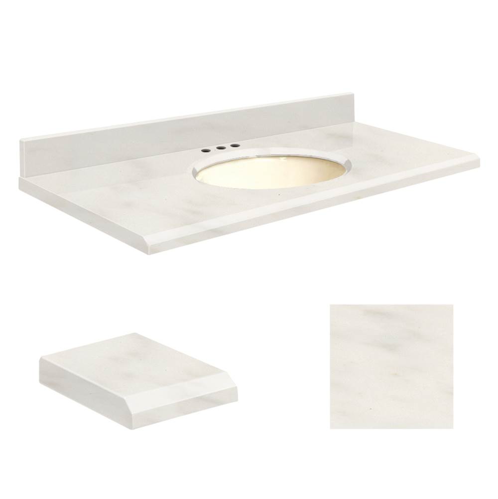 Transolid Quartz 25-in x 19-in Bathroom Vanity Top with Beveled Edge, 8-in Centerset, and Biscuit Bowl in Antique White Top, Biscuit Bowl