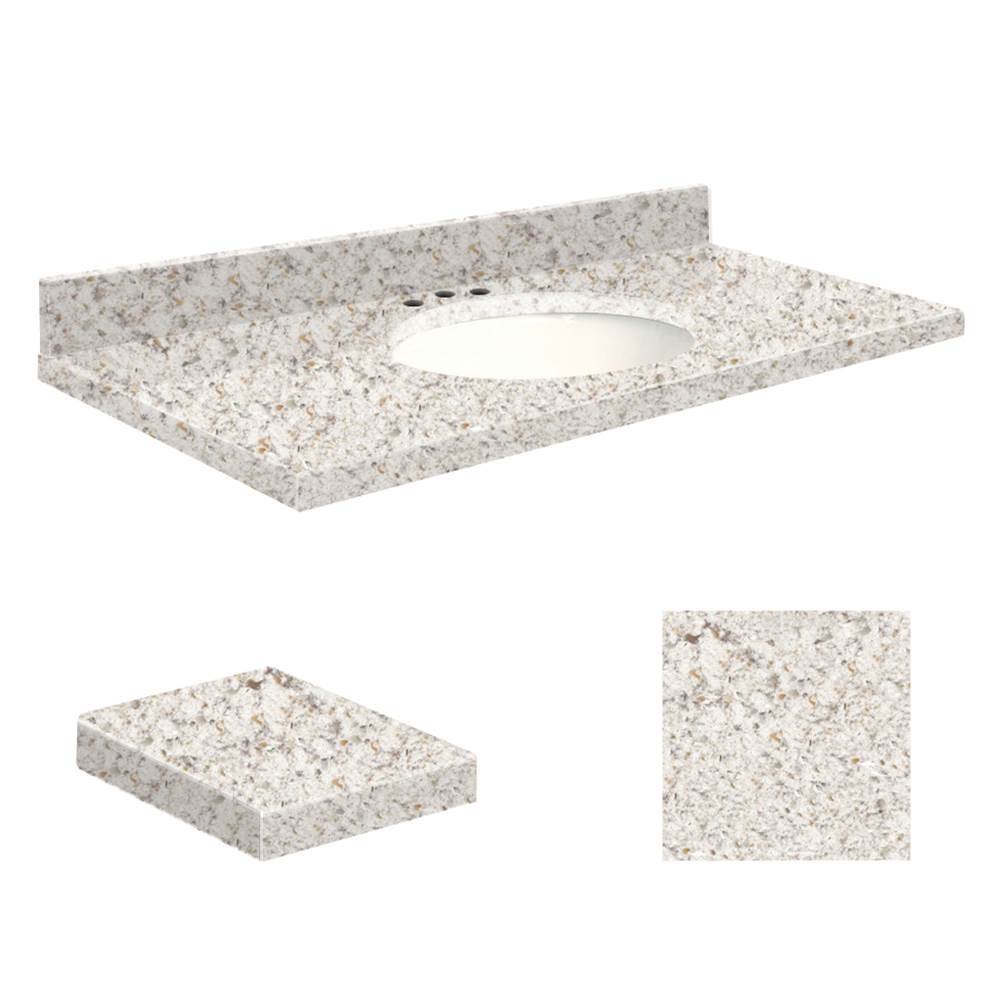 Transolid Quartz 25-in x 22-in Bathroom Vanity Top with Eased Edge, 8-in Contour, and White Bowl in Almond Delite Top, White Bowl