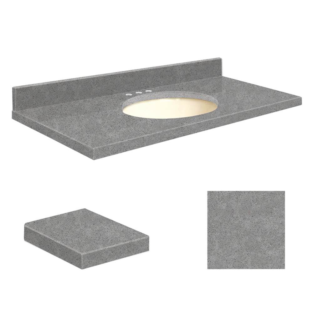 Transolid Quartz 25-in x 22-in Bathroom Vanity Top with Eased Edge, 8-in Centerset, and Biscuit Bowl in Urban Grey Top, Biscuit Bowl