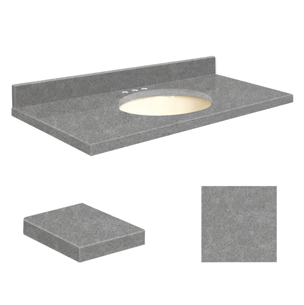 Transolid Quartz 31-in x 19-in Bathroom Vanity Top with Eased Edge, 8-in Centerset, and Biscuit Bowl in Urban Grey Top, Biscuit Bowl