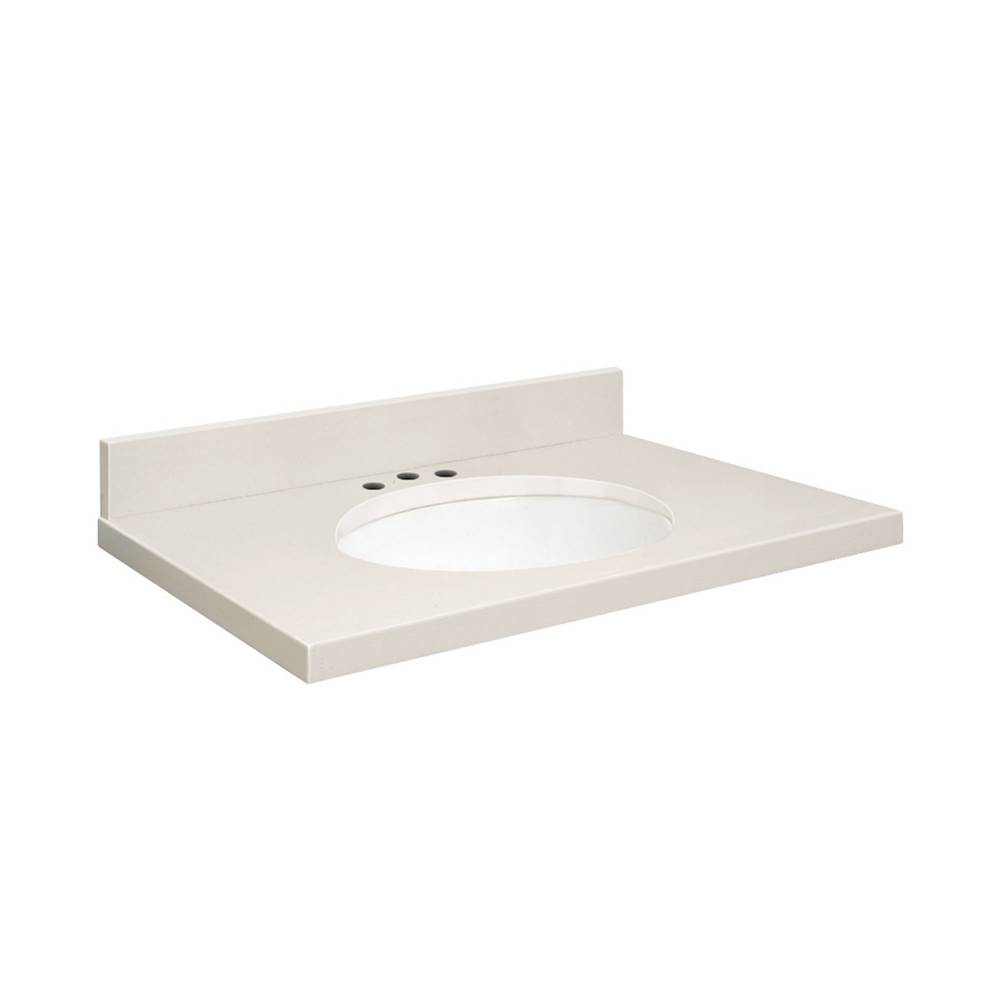 Transolid Quartz 31-in x 22-in Bathroom Vanity Top with Eased Edge, 8-in Contour, and White Bowl in Milan White Top, White Bowl