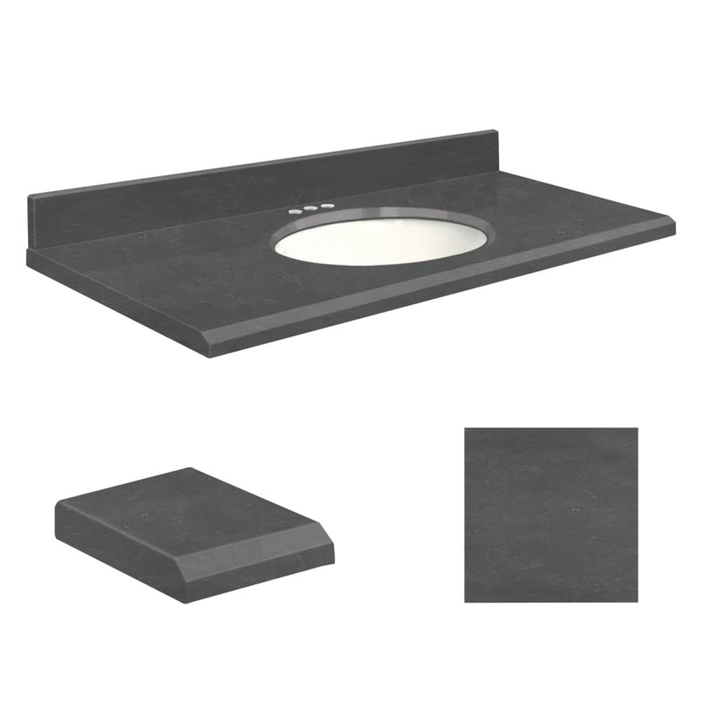 Transolid Quartz 43-in x 22-in Bathroom Vanity Top with Beveled Edge, 4-in Centerset, and White Bowl in Black Carrara Top, White Bowl
