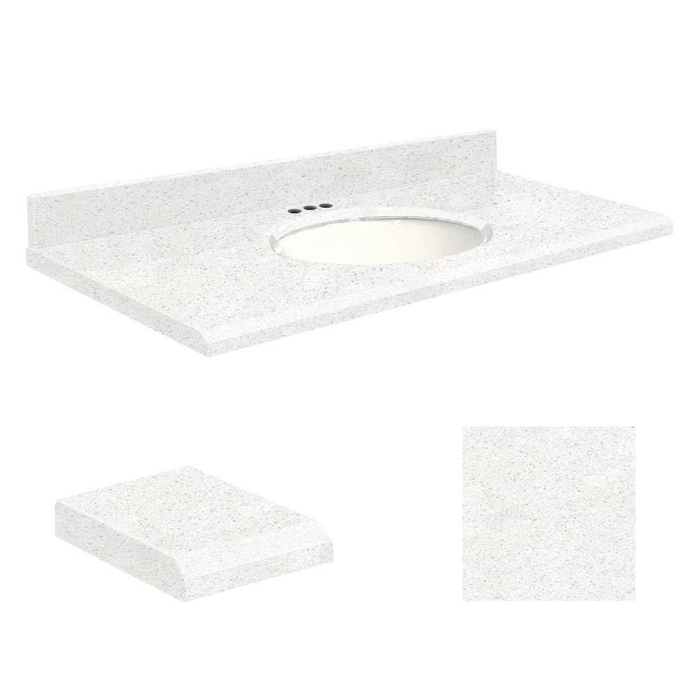 Transolid Quartz 49-in x 22-in Bathroom Vanity Top with Beveled Edge, 4-in Centerset, and White Bowl in Natural White Top, White Bowl