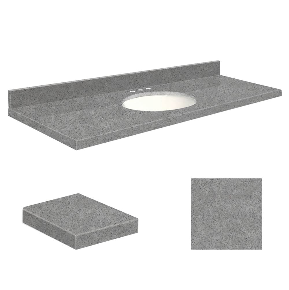 Transolid Quartz 61-in x 22-in Bathroom Vanity Top with Eased Edge, 8-in Centerset, and White Bowl in Urban Grey Top, White Bowl