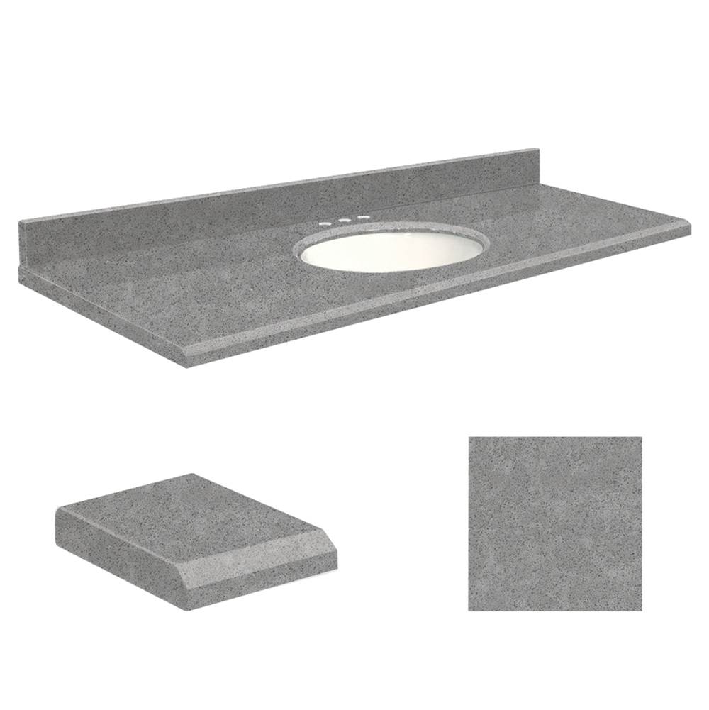 Transolid Quartz 61-in x 22-in Bathroom Vanity Top with Beveled Edge, 8-in Centerset, and White Bowl in Urban Grey Top, White Bowl