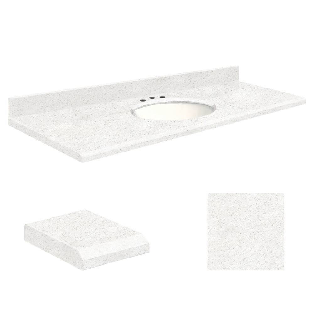 Transolid Quartz 61-in x 22-in Bathroom Vanity Top with Beveled Edge, 8-in Contour, and White Bowl in Natural White Top, White Bowl