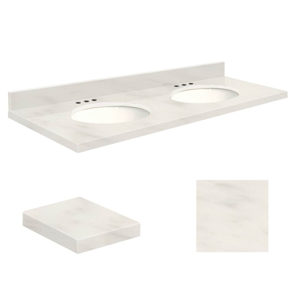 Transolid Quartz 61-in x 22-in Double Sink Bathroom Vanity Top with Eased Edge, 8-in Centerset, and White Bowl in Antique White Top, White Bowl