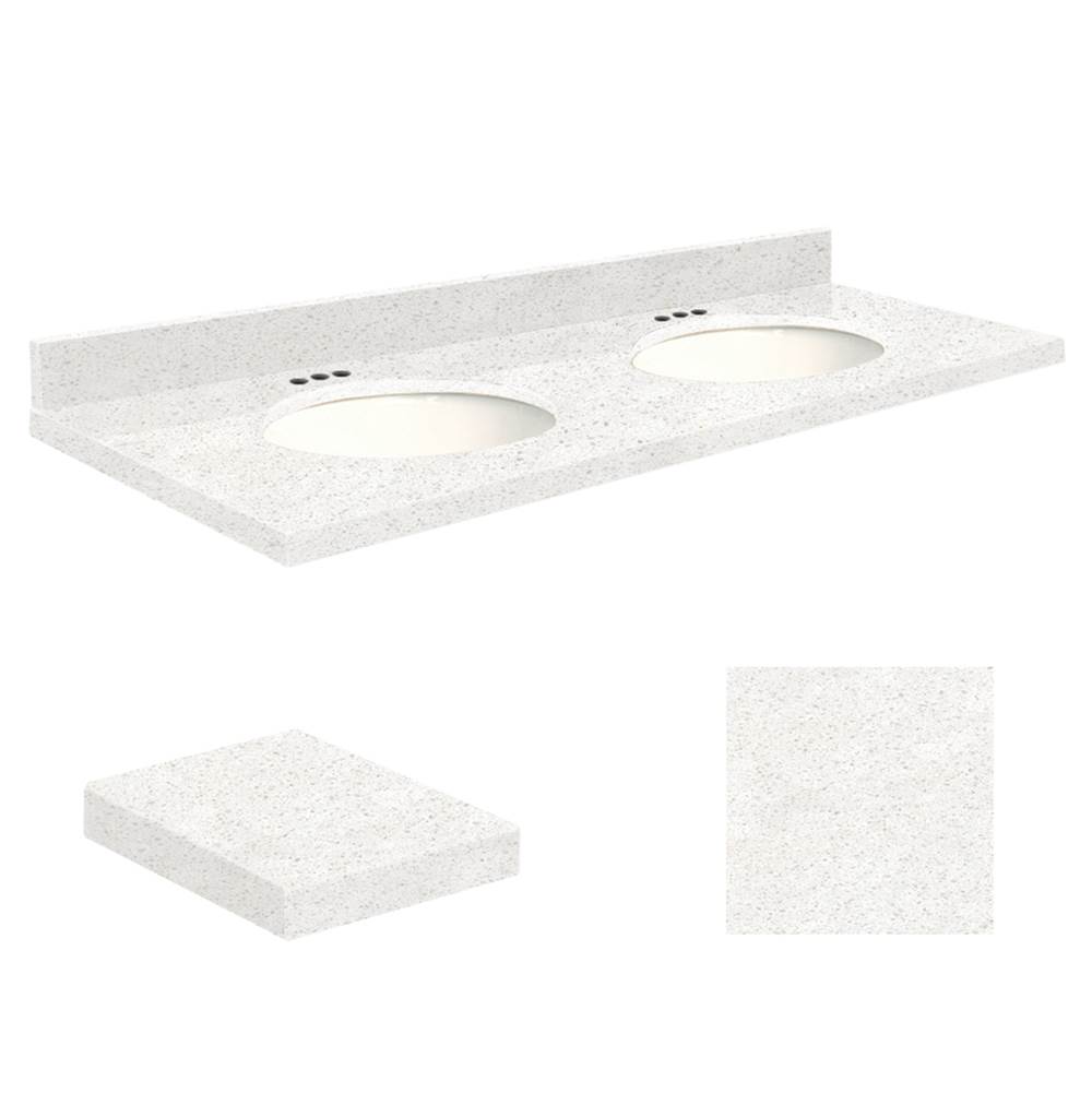 Transolid Quartz 61-in x 22-in Double Sink Bathroom Vanity Top with Eased Edge, 4-in Centerset, and White Bowl in Natural White Top, White Bowl