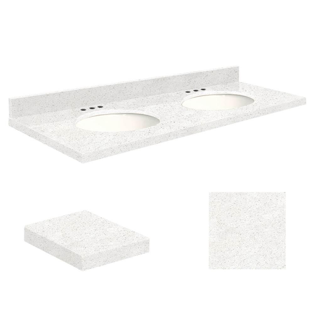 Transolid Quartz 61-in x 22-in Double Sink Bathroom Vanity Top with Eased Edge, 8-in Centerset, and White Bowl in Natural White Top, White Bowl