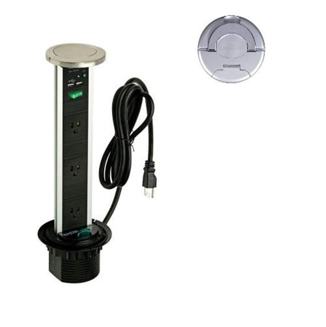 Transolid Pop Up Power and Charging Station with 3-socket and 2-usb outlets, Aluminum